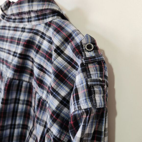 Eighty Eight Men’s XXL Blue Black Plaid Button Down Shirt Long Sleeve Pockets - Picture 9 of 12